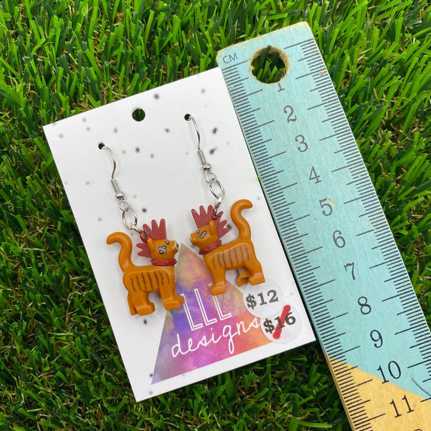 Punk Kitty Cat Brick Animal Hook Earrings - Lightweight!