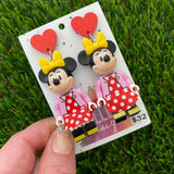 Brick Character Polka Dot Mouse Dangle Earrings - Featuring Red Glitter Heart Tops!