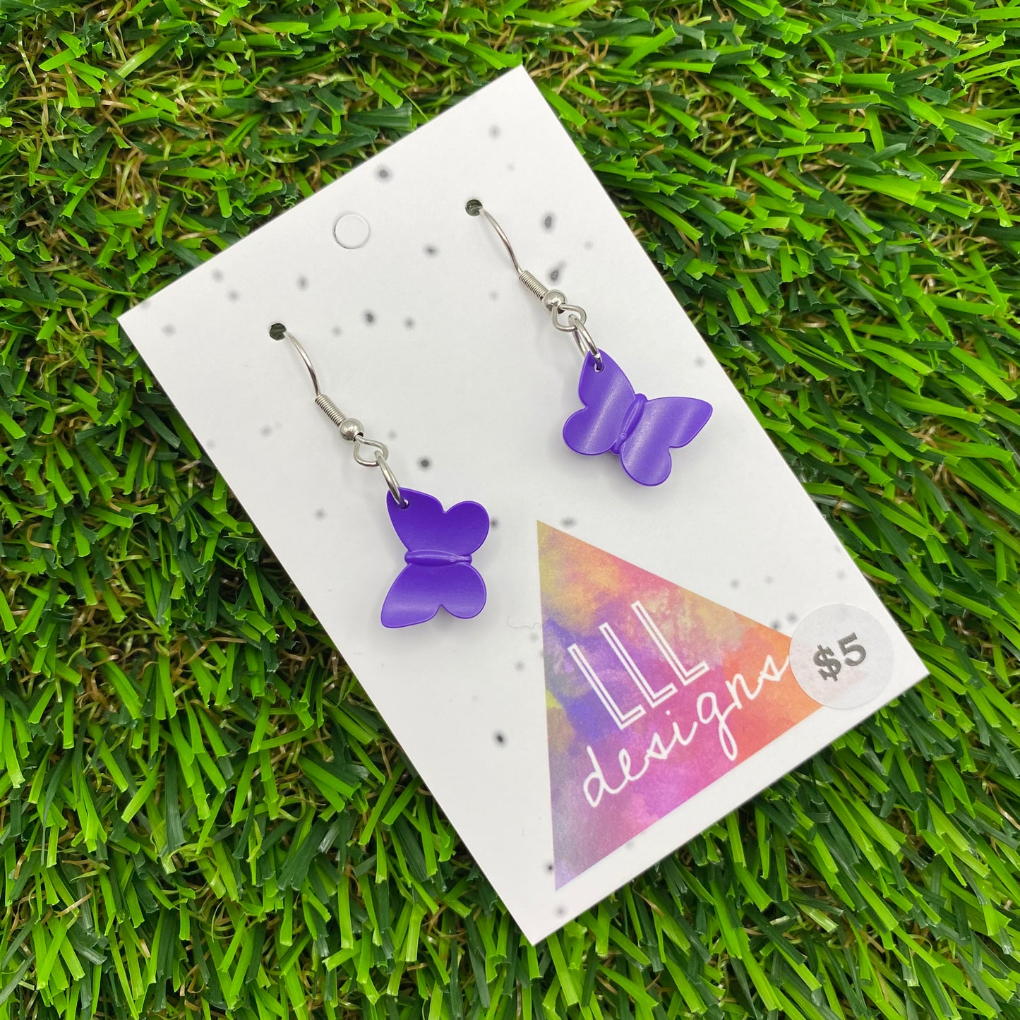 Butterfly Brick Hook Earrings - Purple - Super Lightweight!