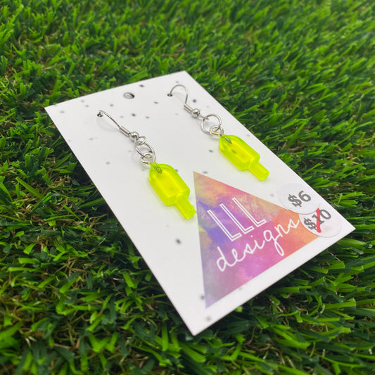 Icy Pole Brick Hook Earrings - Neon Yellow - Super Lightweight!