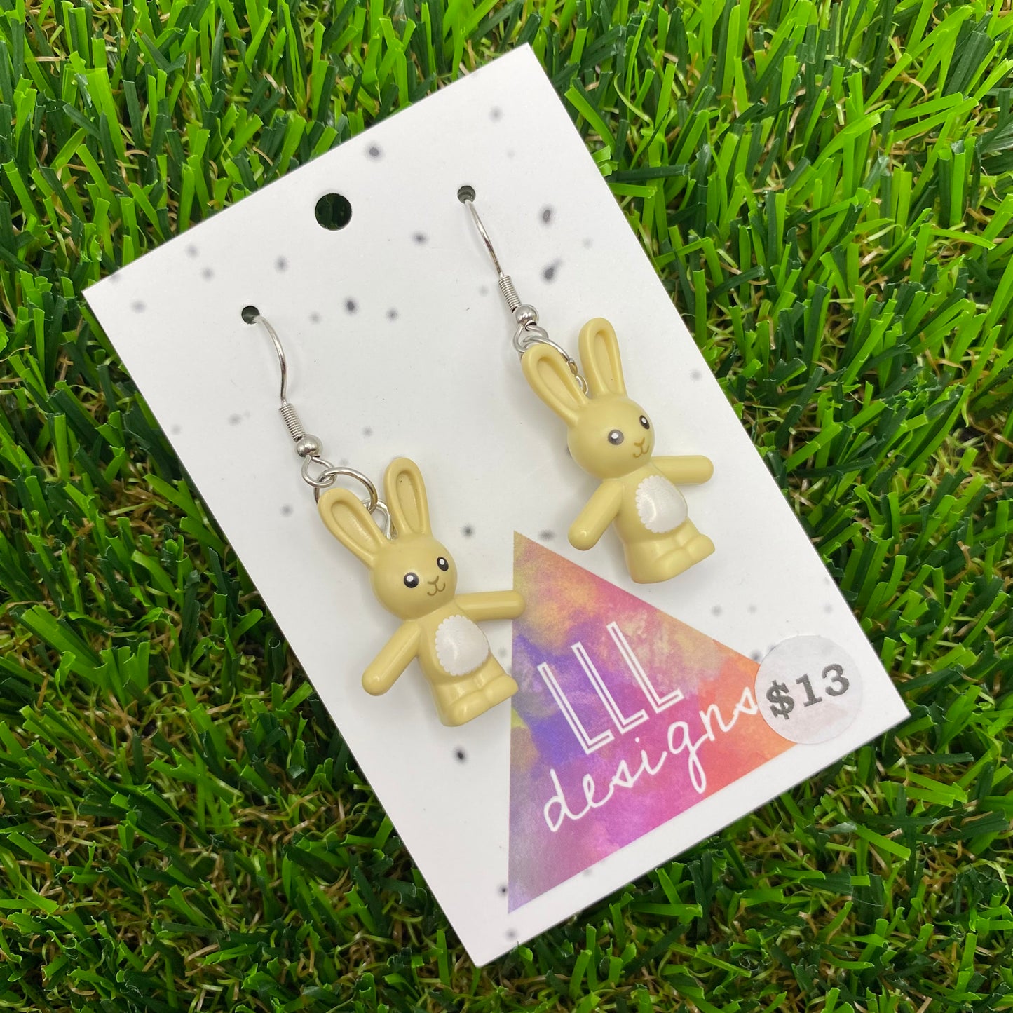 Tan Bunny Brick Animal Hook Earrings - Lightweight!