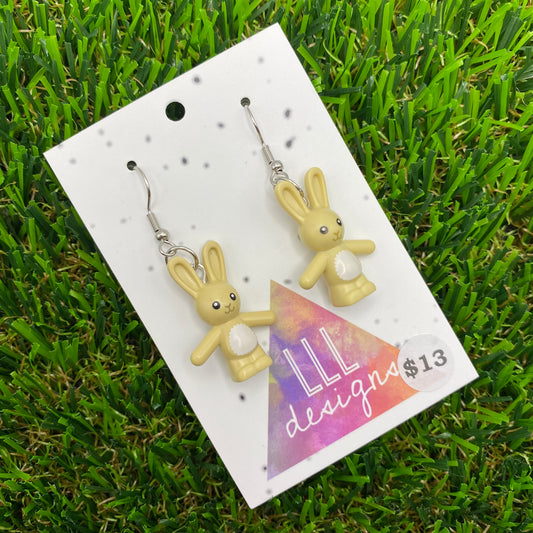 Tan Bunny Brick Animal Hook Earrings - Lightweight!