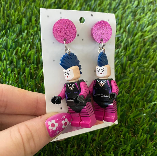 Mohawked Goth Girl Brick Character - Featuring Purple Acrylic Glitter Tops!
