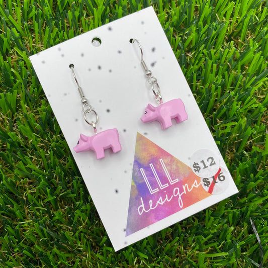 Pink Pig Brick Animal Hook Earrings - Super Lightweight!