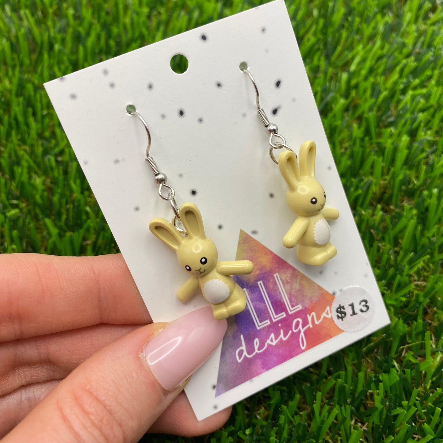 Tan Bunny Brick Animal Hook Earrings - Lightweight!