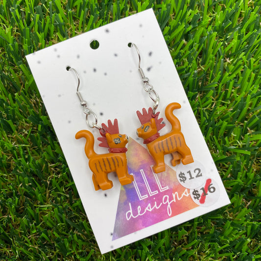 Punk Kitty Cat Brick Animal Hook Earrings - Lightweight!