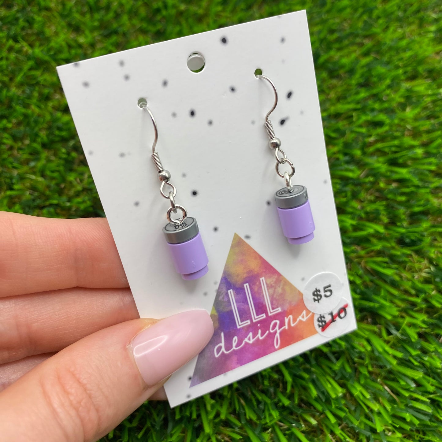 Soda Can/ Soft Drink Can Brick Hook Earrings - Lilac - Super Lightweight!