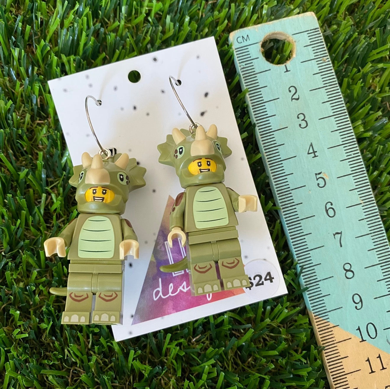 Triceratops Costume Brick Character - Featuring Surgical Stainless Steel Silver Hoops!