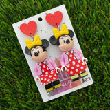 Brick Character Polka Dot Mouse Dangle Earrings - Featuring Red Glitter Heart Tops!