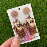 Brick Character Wild Devil Dangle Earrings - Featuring Brown Glitter Tops!