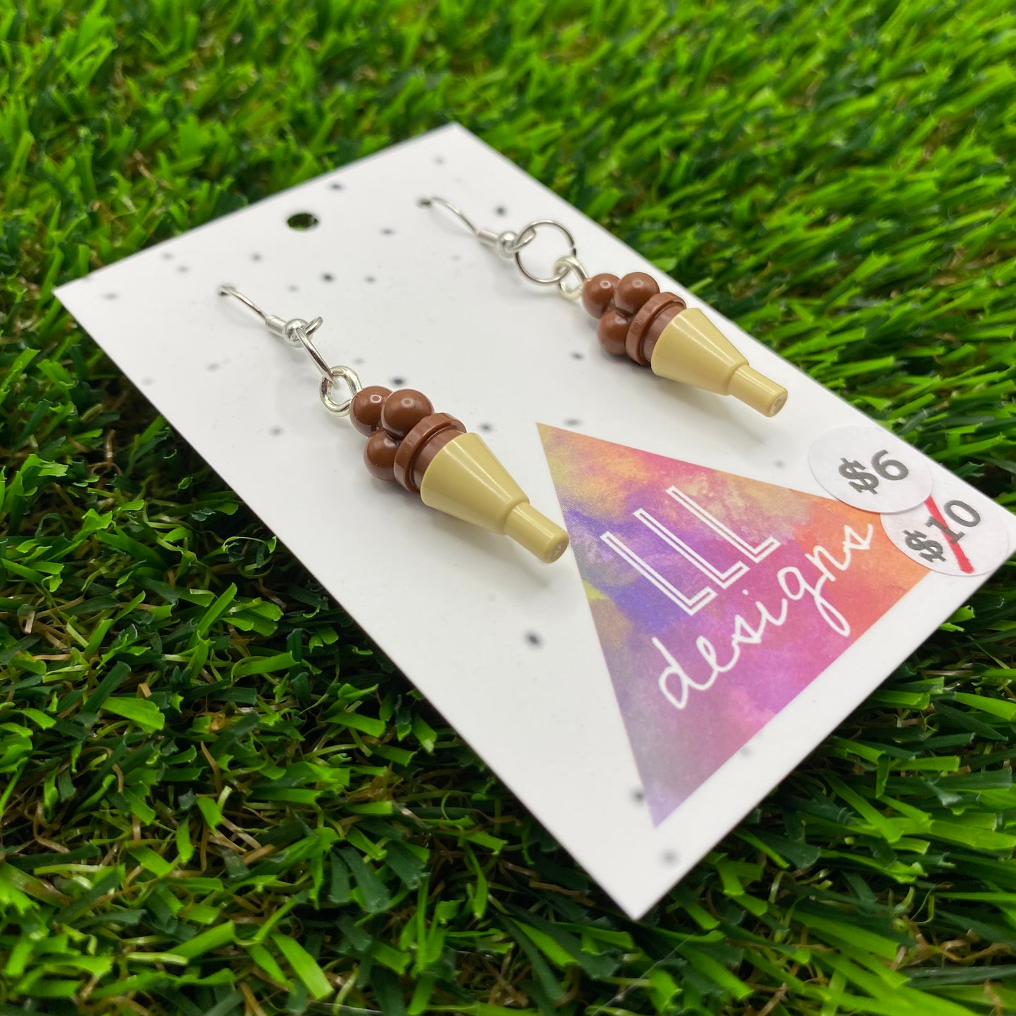 Ice Cream Brick Hooks Earrings - Chocolate - Super Lightweight!