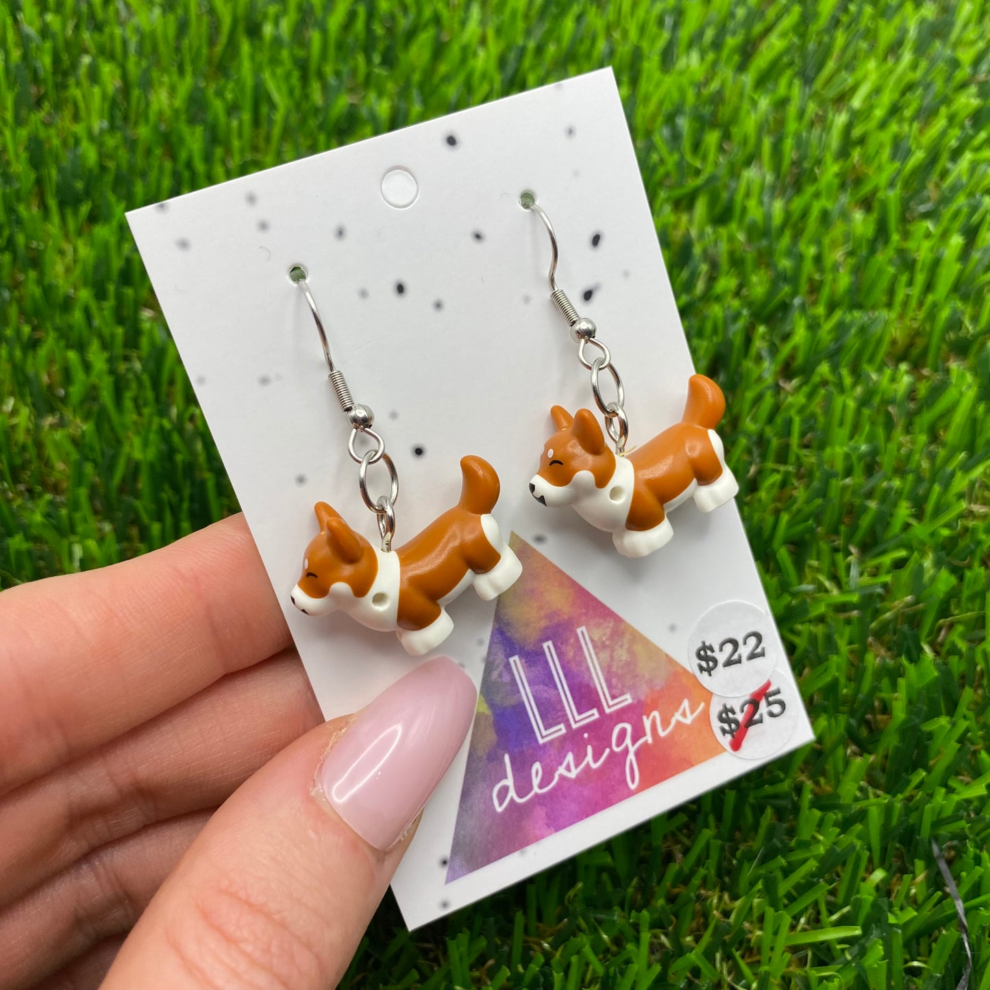 Brown And White Corgi Brick Animal Hook Earrings!