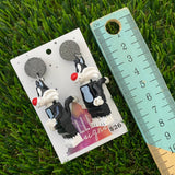 Brick Character Red Nosed Cat Dangle Earrings - Featuring Black Glitter Tops!