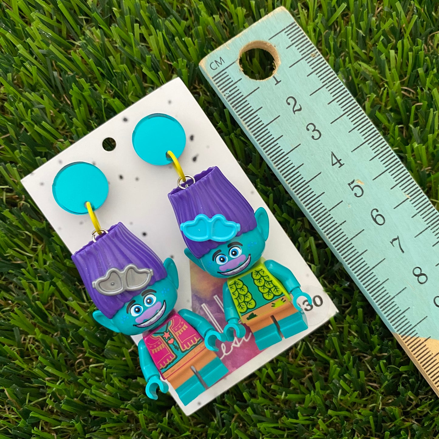 Brick Character Blue Boy Dangle Earrings - Featuring Blue Mirror Tops!