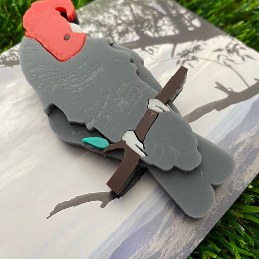 Gang Gang Cockatoo Brooch - Imperfect Sale #2 - Detailed Hand Painted Acrylic Bird Brooch.