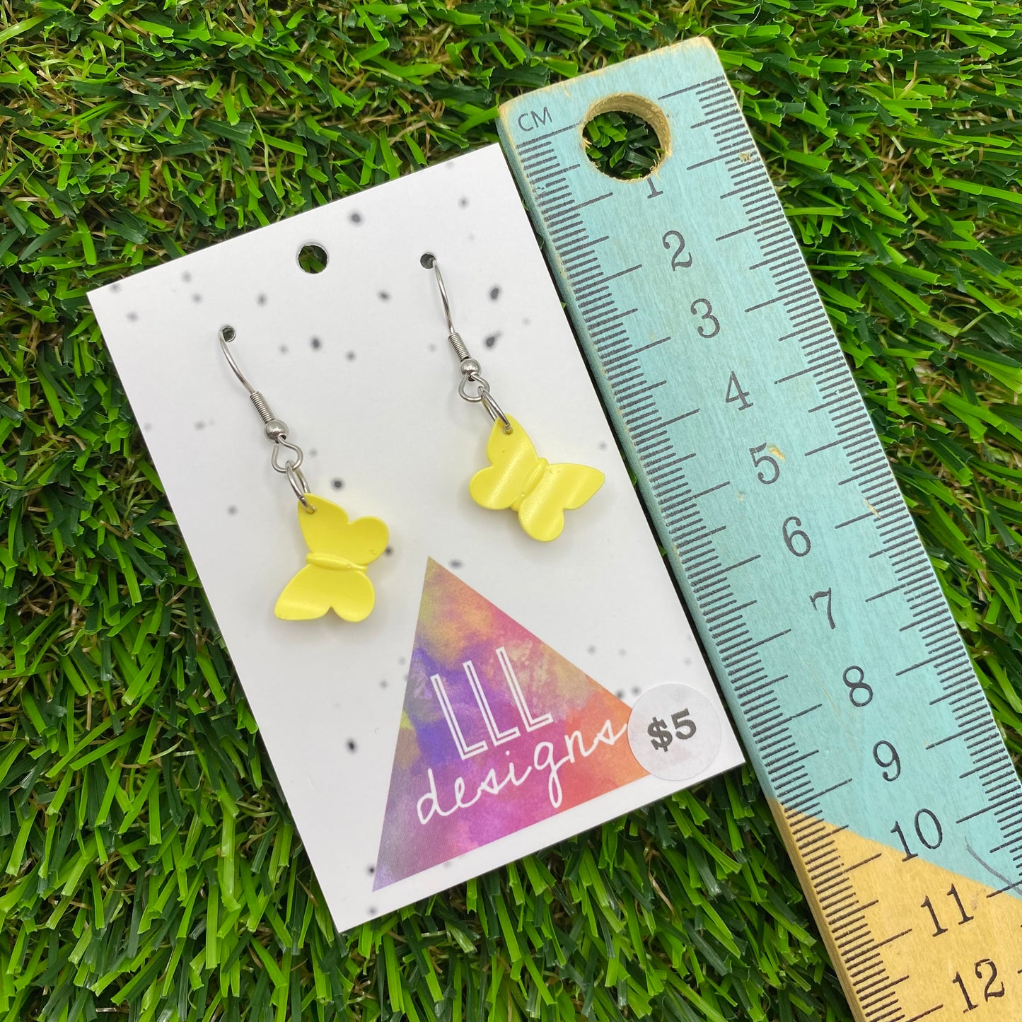 Butterfly Brick Hook Earrings - Lemon Yellow - Super Lightweight!