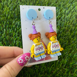 Birthday Girl Brick Character With Party Hats - Featuring Light Blue Tops!