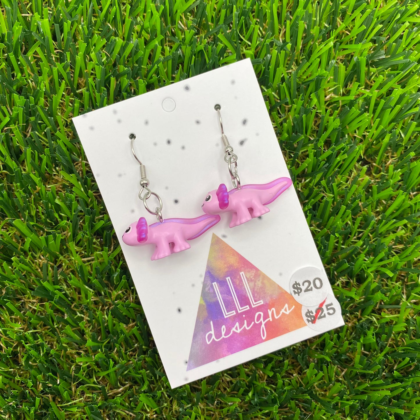 Pink Axelotls Brick Animal Hook Earrings - Super Lightweight!
