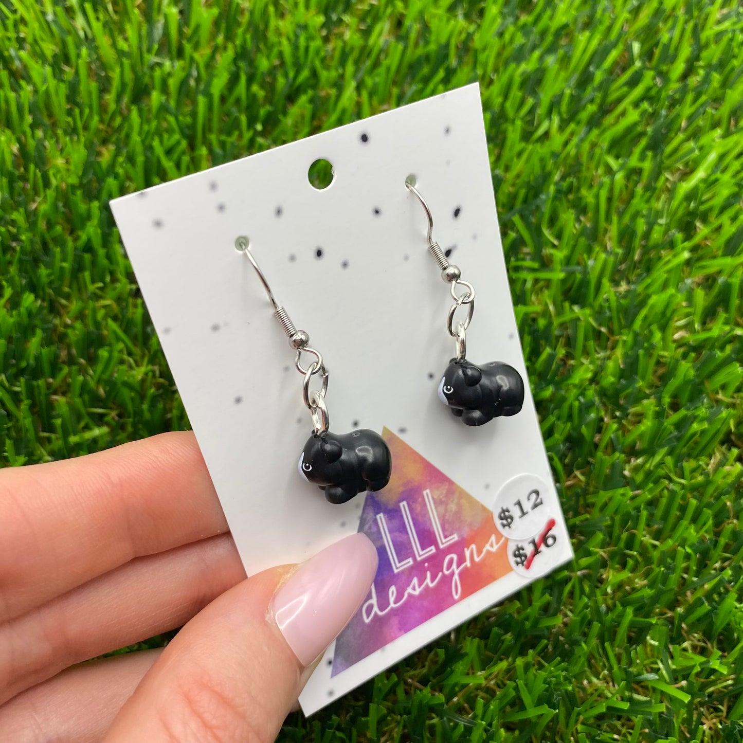 Black Hamster/ Guinea Pig Brick Animal Hook Earrings - Super Lightweight!