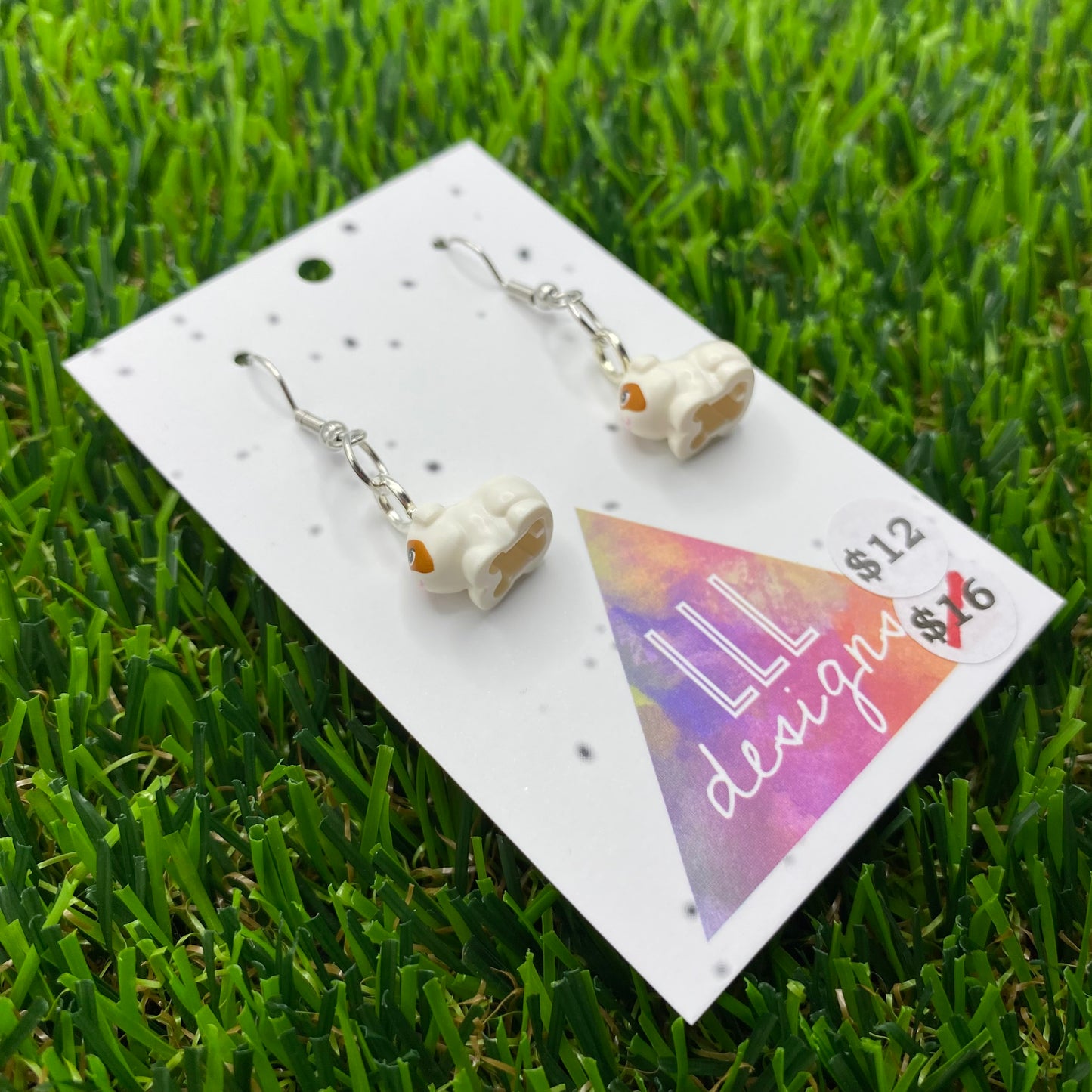 White And Brown Hamster/ Guinea Pig Brick Animal Earrings - Super Lightweight!
