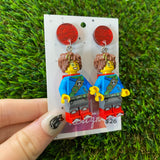 Dreamy Blue and Green Brick Character Dangle Earrings - Featuring Red Glitz Tops!