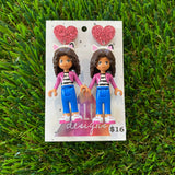 Gaby with Cat Ears Brick Character Dangle Earrings - Featuring Pink Glitter Heart Tops!