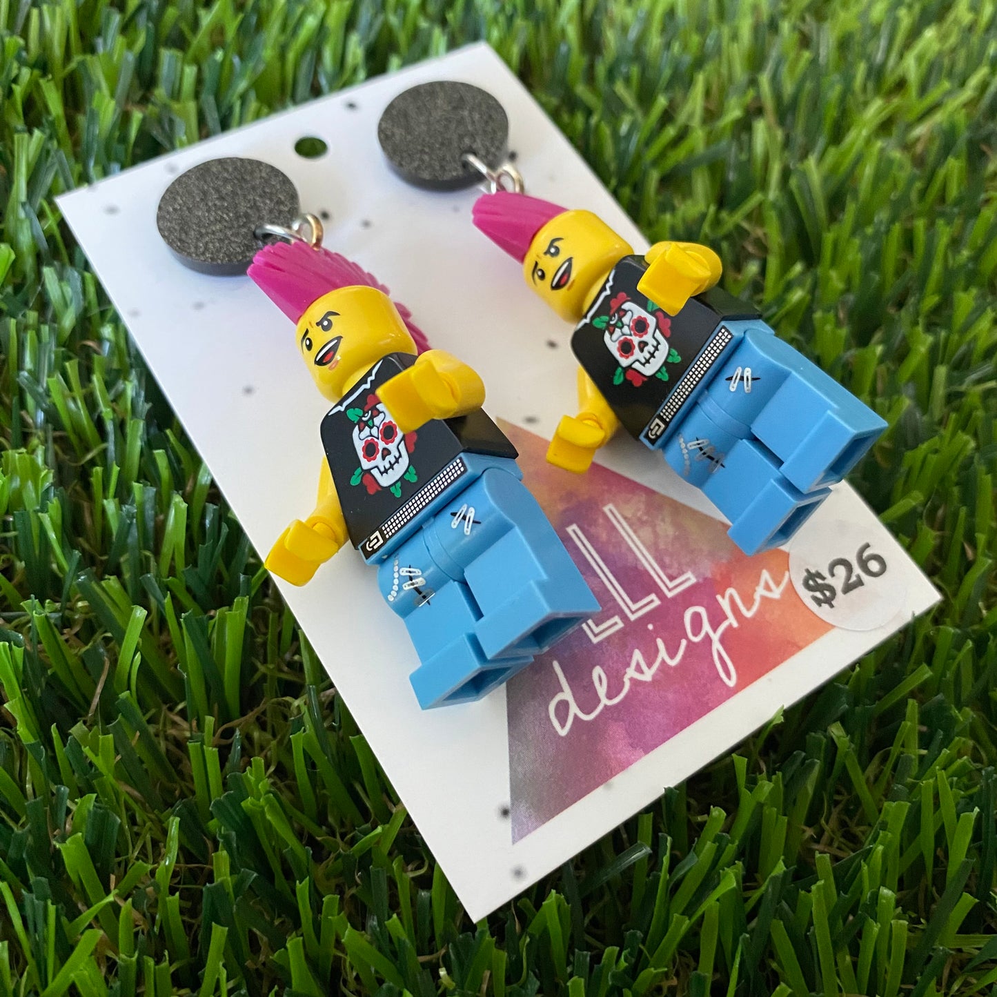Punk Guy Brick Character With Mohawk - Featuring Black Glitter Tops!