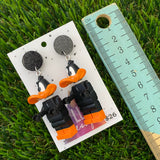 Brick Character Orange Billed Duck Dangle Earrings - Featuring Black Glitter Tops!