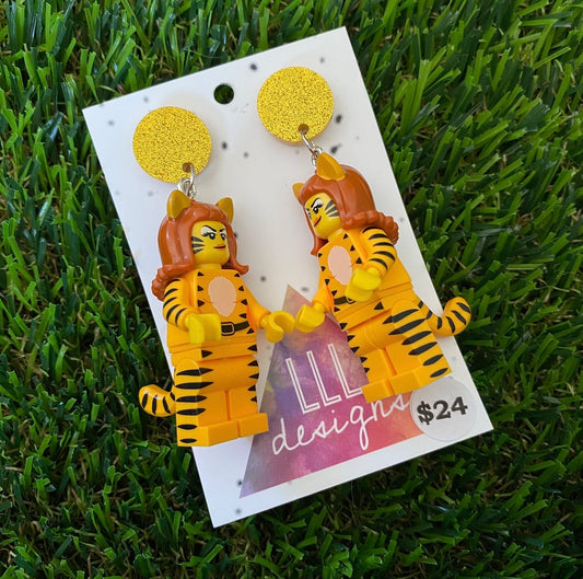 Tiger Costume Lady Brick Character - Featuring Gold Glitter Acrylic Tops!