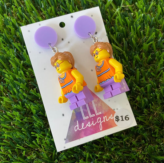 Young Girl Brick Character With Glasses - Featuring Purple Acrylic Tops!