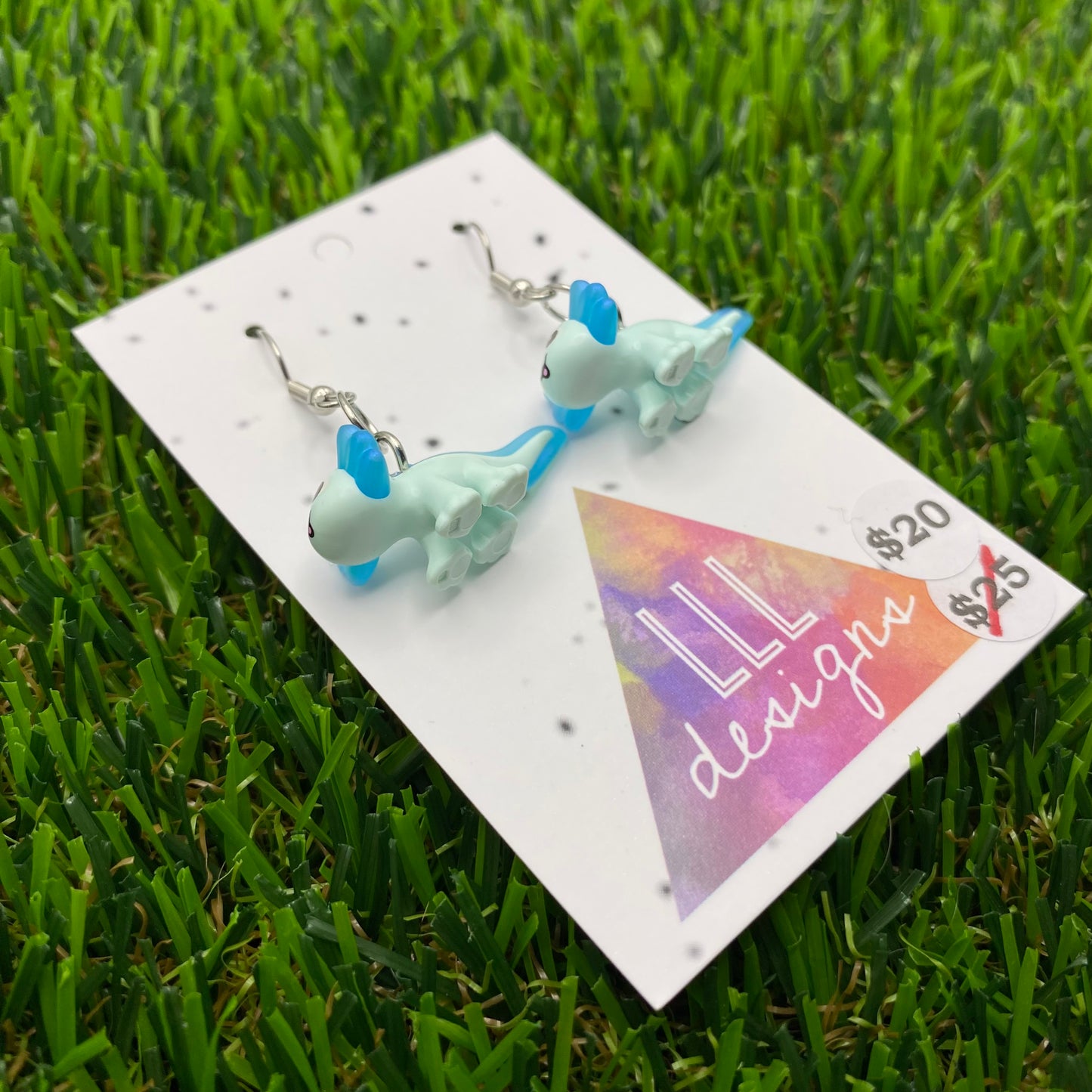 Blue Axolotl Brick Animal Hook Earrings - Super Lightweight!