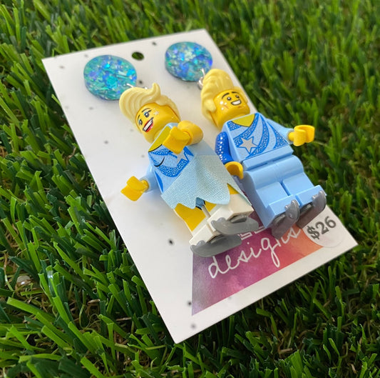 Ice Skating Duo Brick Characters - Featuring Blue Shatter Glitter Acrylic Tops!