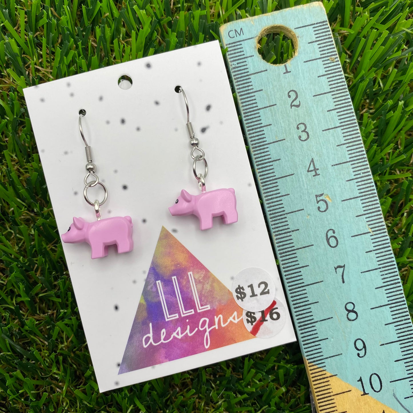 Pink Pig Brick Animal Hook Earrings - Super Lightweight!