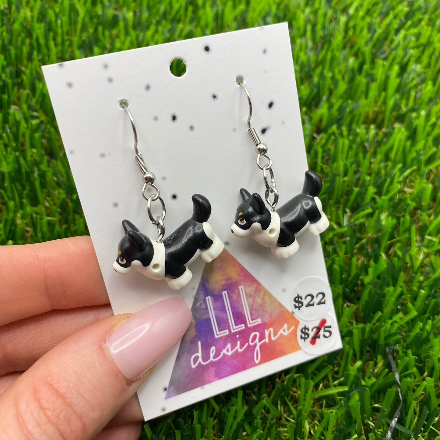 Black And White Corgi Brick Animal Hook Earrings!