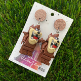 Brick Character Wild Devil Dangle Earrings - Featuring Brown Glitter Tops!