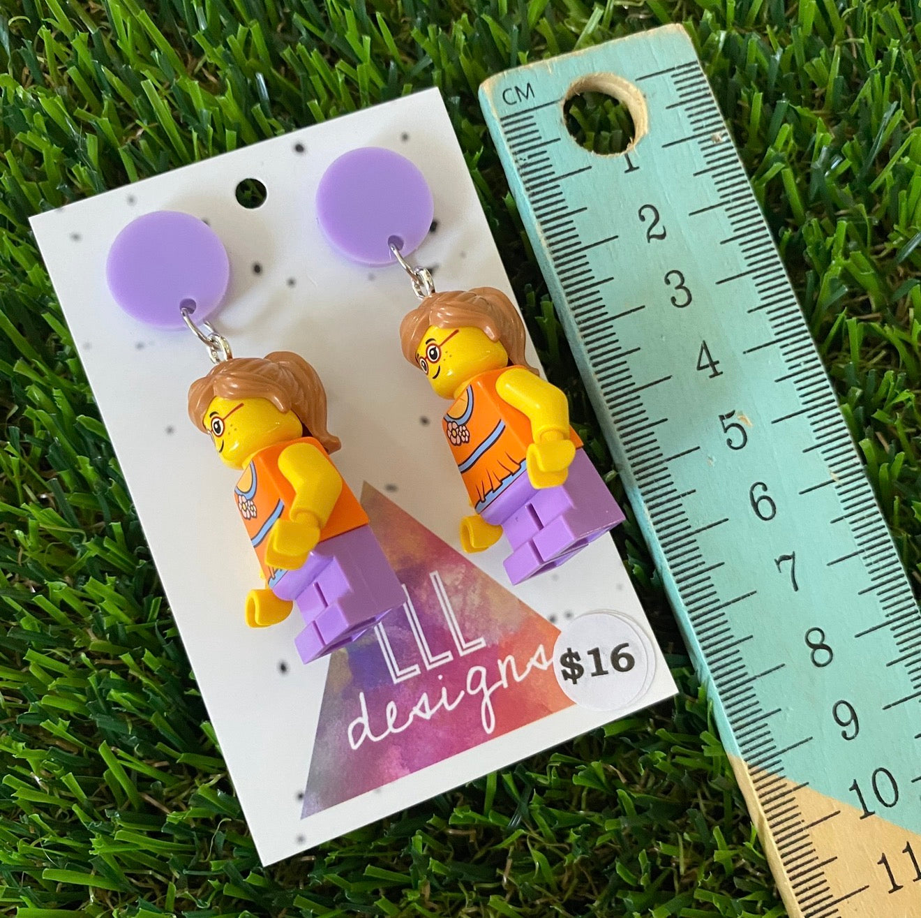 Young Girl Brick Character With Glasses - Featuring Purple Acrylic Tops!