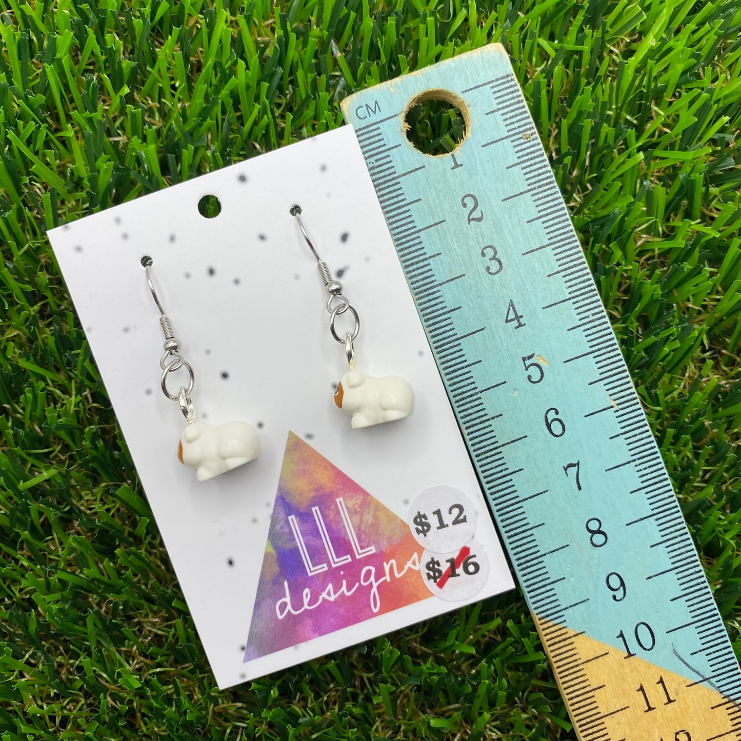 White And Brown Hamster/ Guinea Pig Brick Animal Earrings - Super Lightweight!