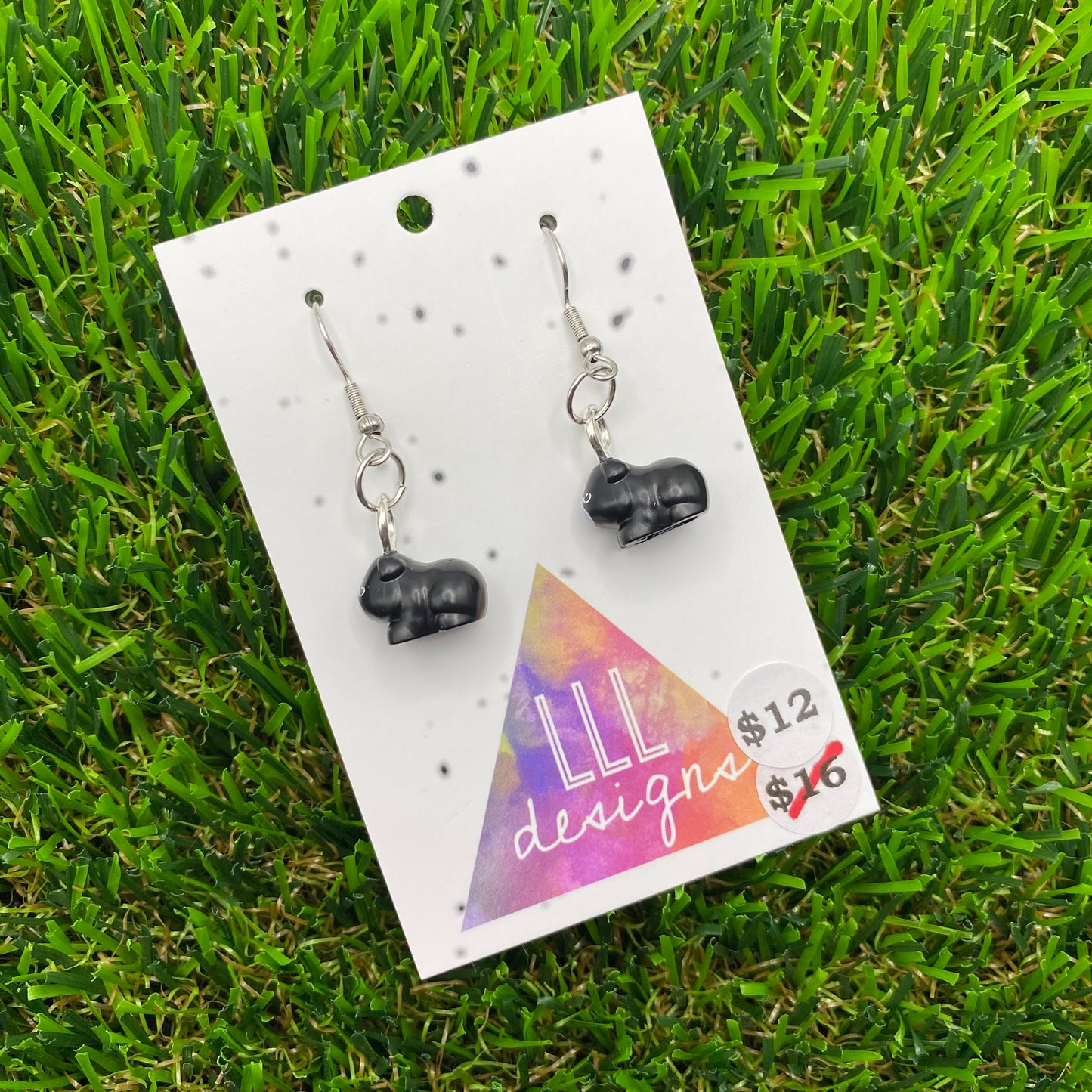 Black Hamster/ Guinea Pig Brick Animal Hook Earrings - Super Lightweight!