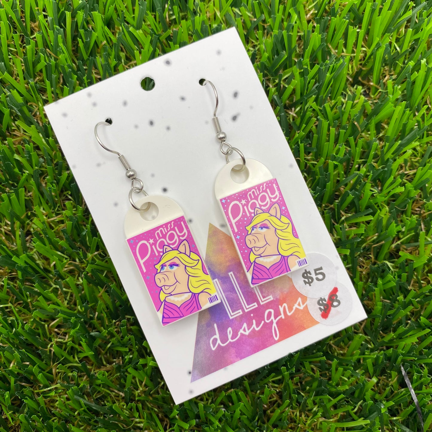 Famous Piggy Brick Hook Earrings - Printed Tile - Lightweight!