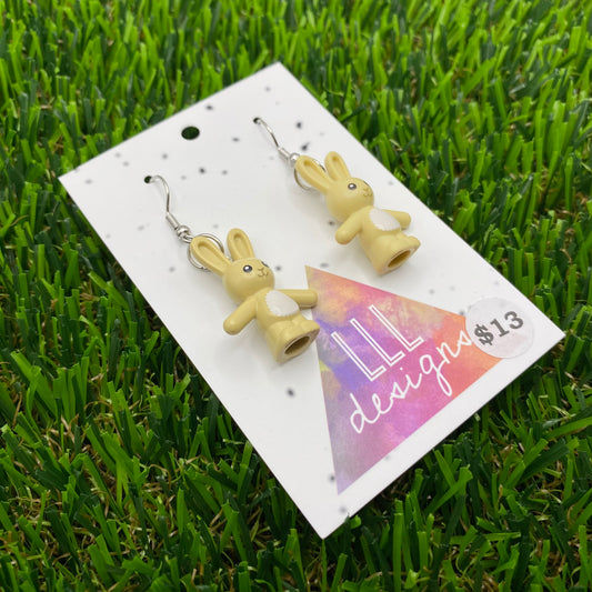 Tan Bunny Brick Animal Hook Earrings - Lightweight!