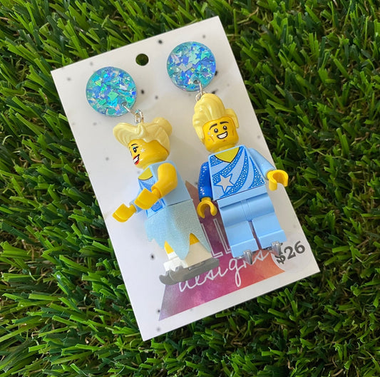 Ice Skating Duo Brick Characters - Featuring Blue Shatter Glitter Acrylic Tops!