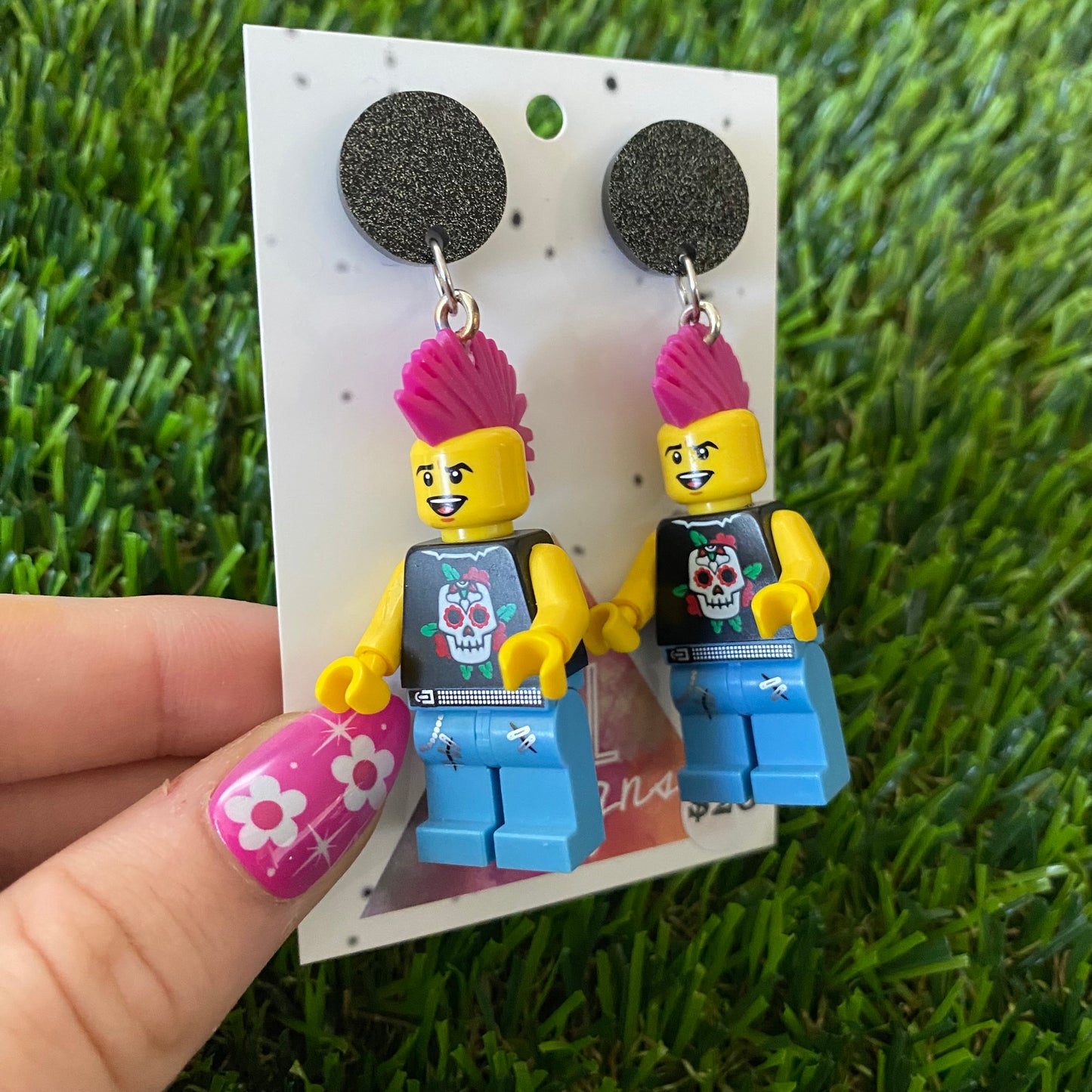 Punk Guy Brick Character With Mohawk - Featuring Black Glitter Tops!