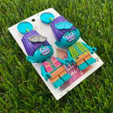Brick Character Blue Boy Dangle Earrings - Featuring Blue Mirror Tops!