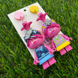 Brick Character Pink Girl Punk and Hippie Dangle Earrings - Featuring Pink and Yellow Glitter Tops!