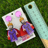 Brick Character Purple Evil Queen Dangle Earrings with Accessories - Featuring Purple Mirror Tops!