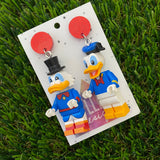 Brick Character Father and Son Ducks Dangle Earrings - Featuring Red Glitter Tops!