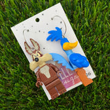 Brick Character Street Bird and Wild Desert Dog Earrings - Featuring Surgical Stainless Steel Silver Hoops!