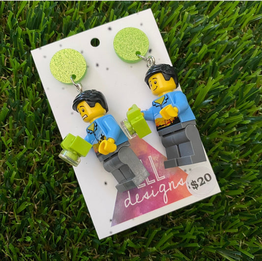 Tourist Man Brick Character With Camera - Featuring Green Glitter Acrylic Tops!
