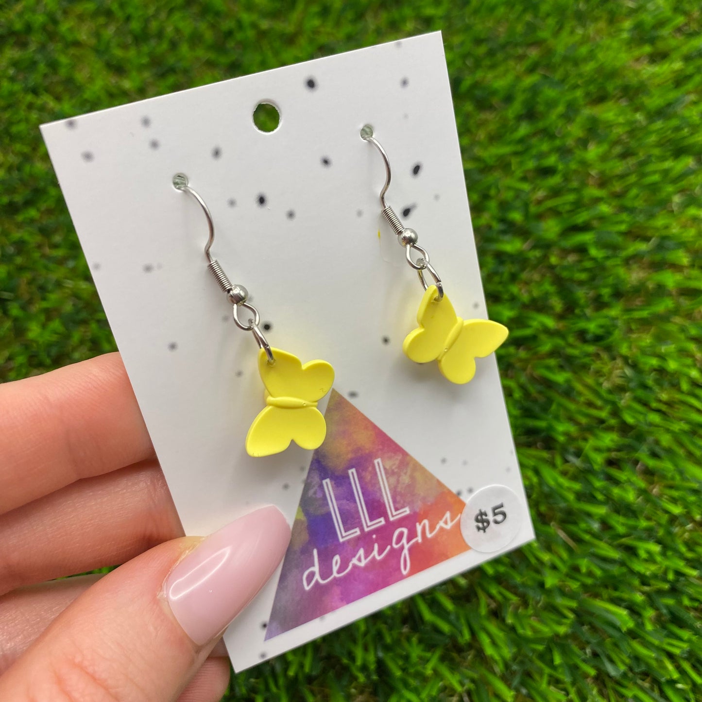 Butterfly Brick Hook Earrings - Lemon Yellow - Super Lightweight!
