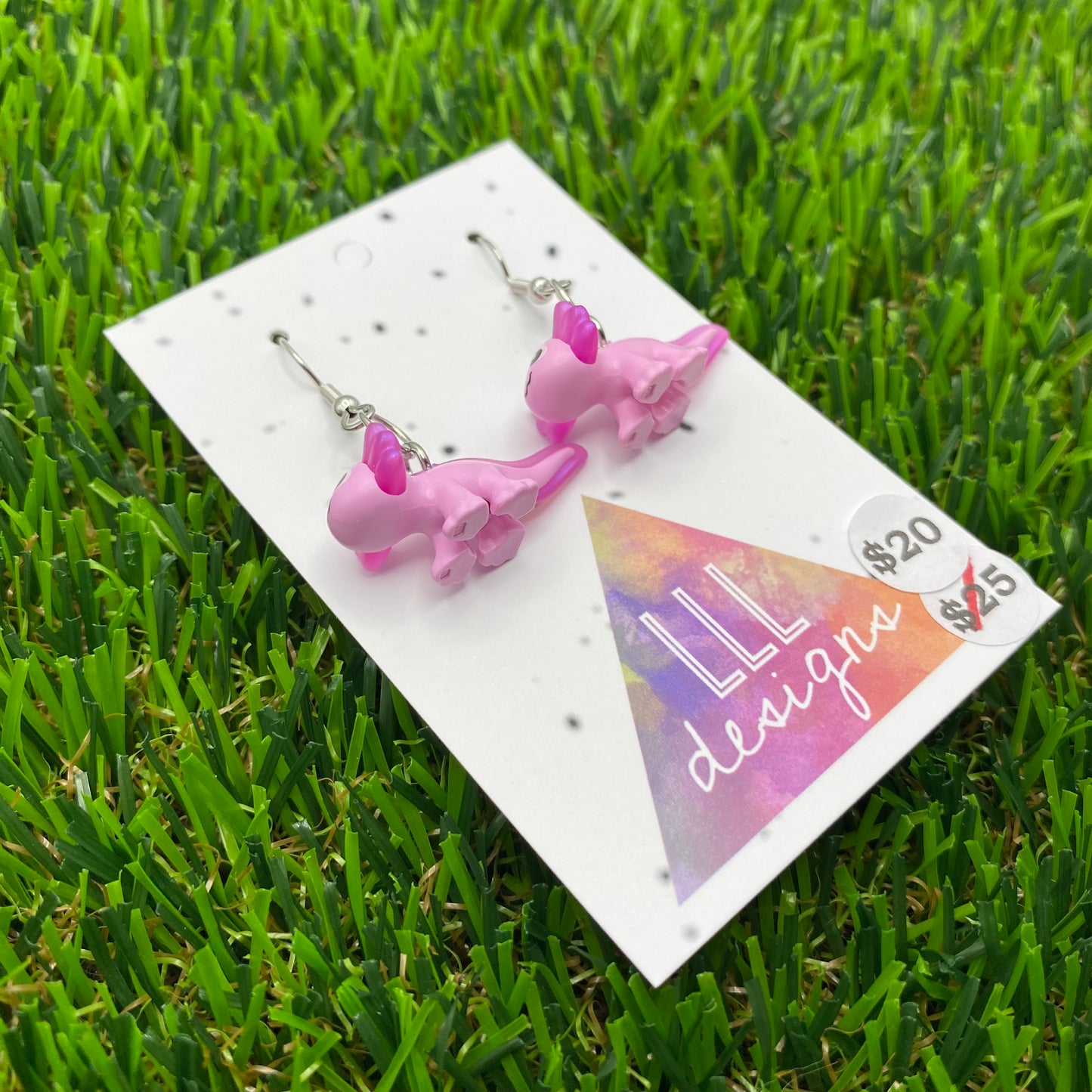 Pink Axelotls Brick Animal Hook Earrings - Super Lightweight!